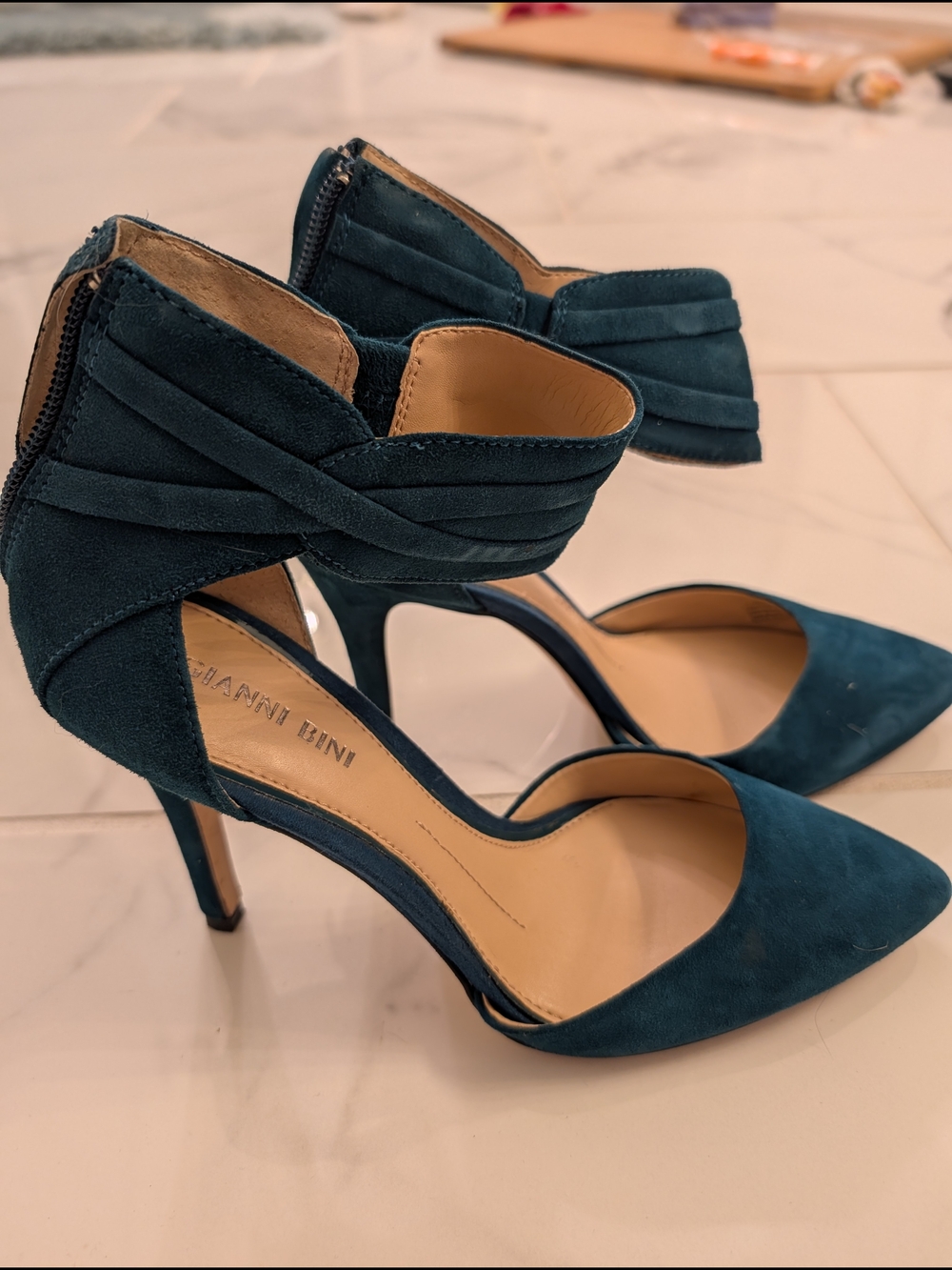 Gianni Bini Teal Suede Ankle-Strap High Heels